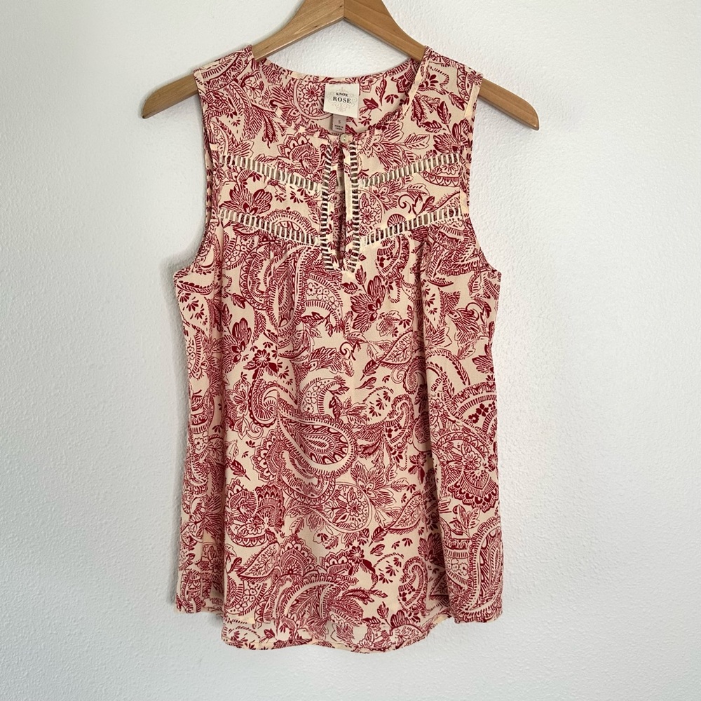 Knox Rose women’s S peasant boho sleeveless Red & Off white blouse - Picture 3 of 8